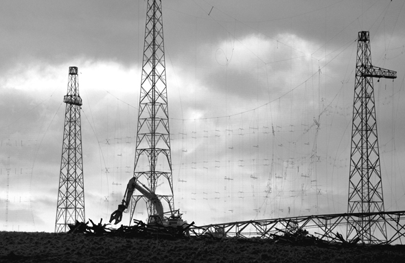 crane taking a BBC worldwide mast to pieces in Rampisham 